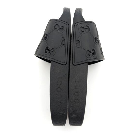 Gucci Black Rubber GG Laser Cut Pool Slide Sandals Unisex Size US W6 EU37 - Picture 11 of 11